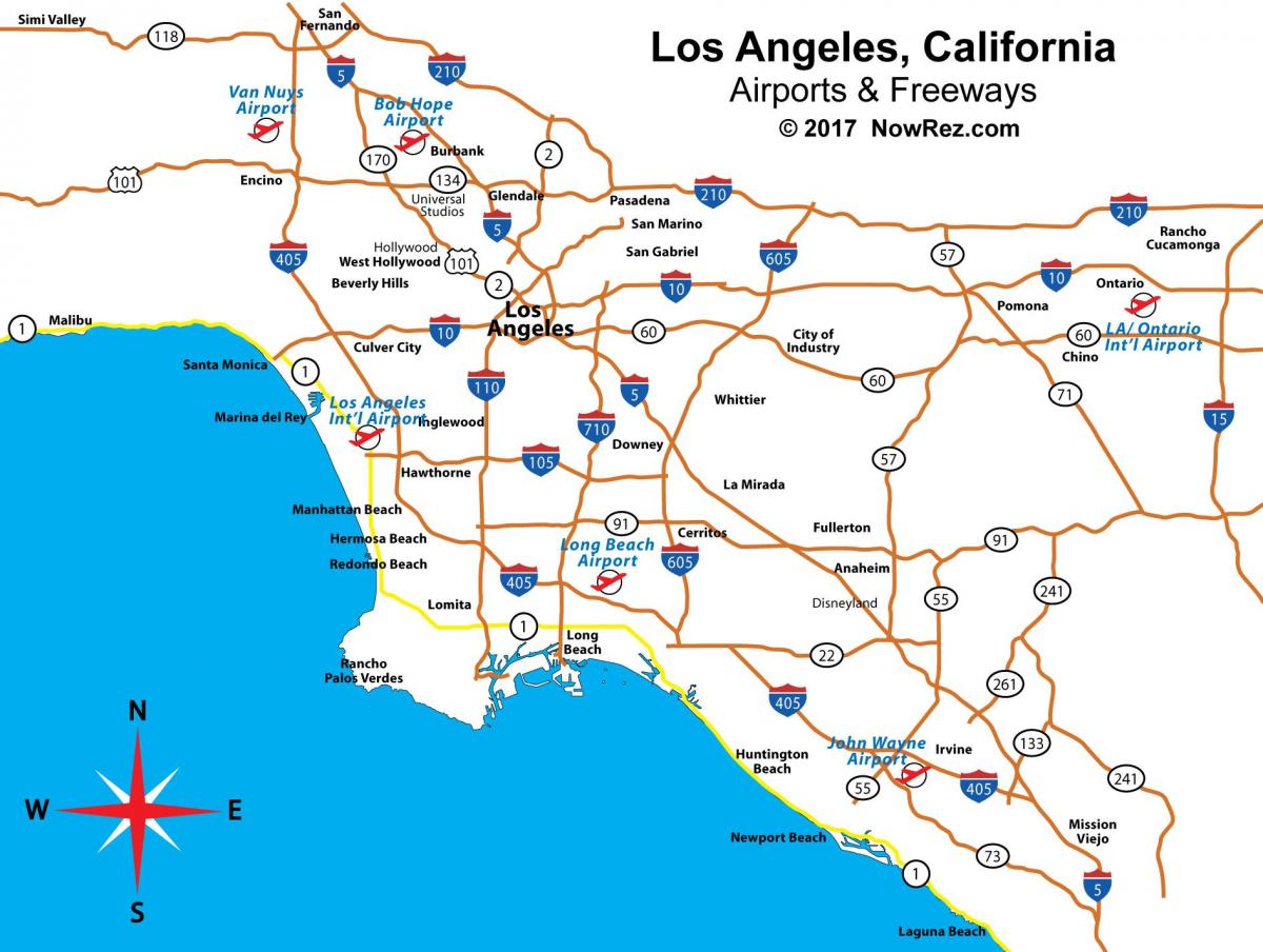Karte der Flughäfen von Los Angeles
