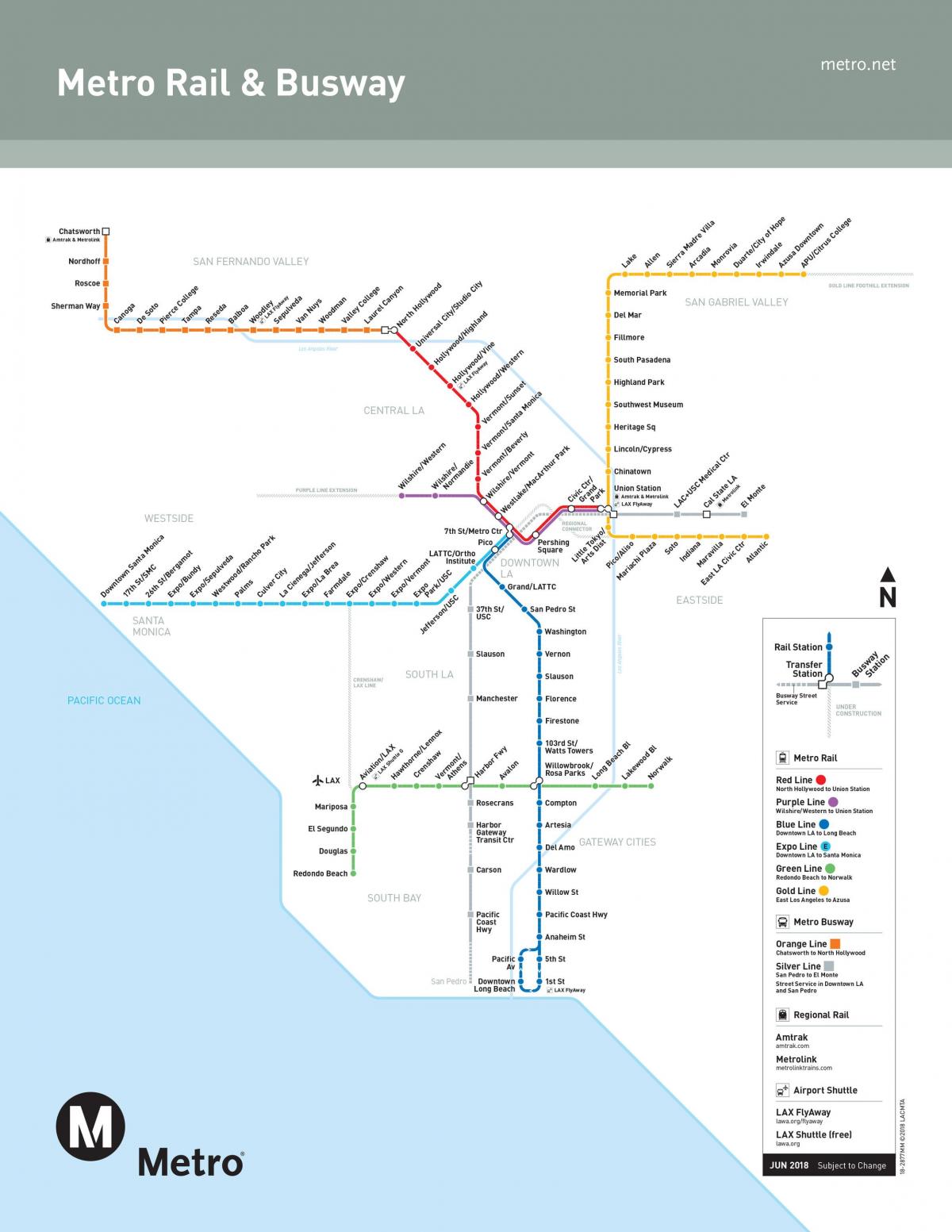Karte der U-Bahn-Stationen in Los Angeles