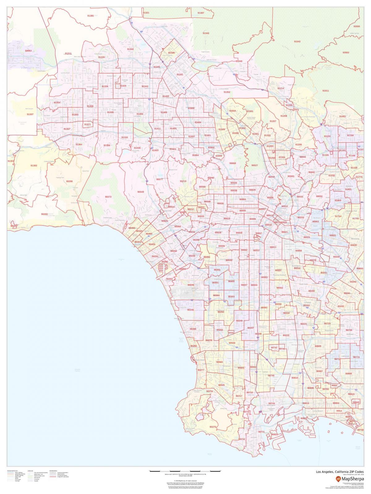 Karte der Postleitzahlen von Los Angeles