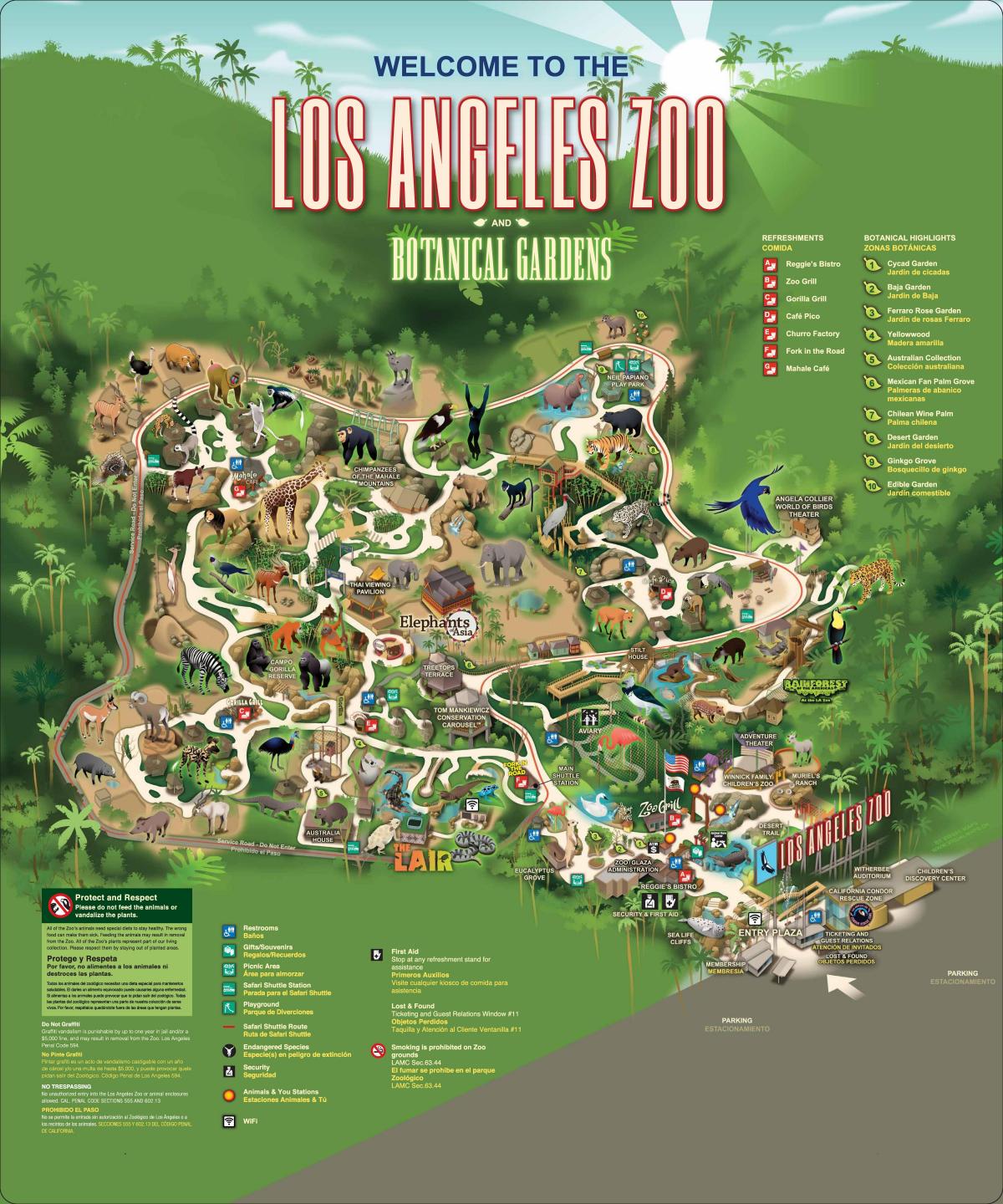 Karte des Zooparks von Los Angeles