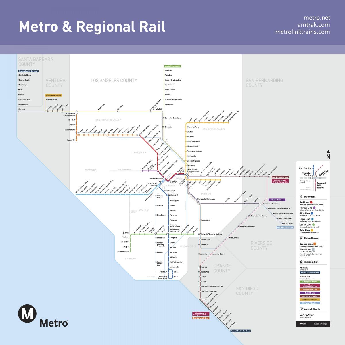Karte der Bahnhöfe von Los Angeles